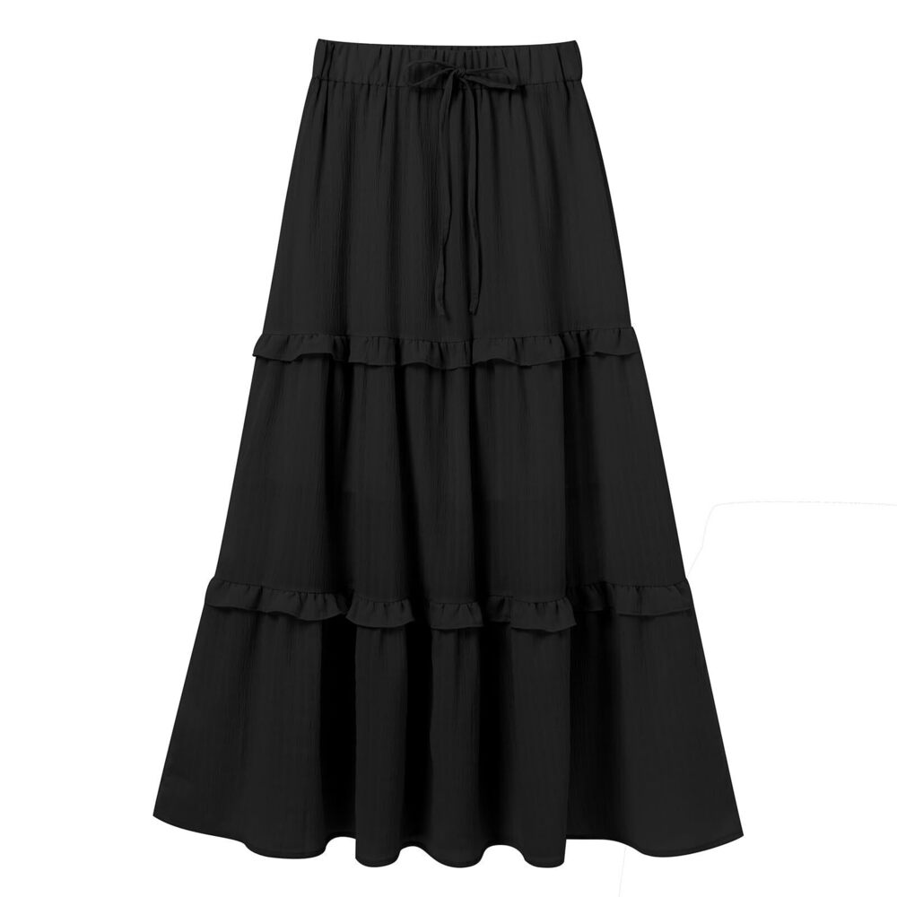 8071 ’s Summer Boho Flowy Swing Tiered A-Line Midi Skirt Ruffle Elastic - Picture 5 of 6